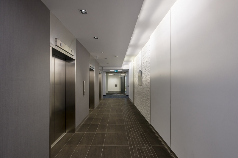 Elevator corridor of upper floor