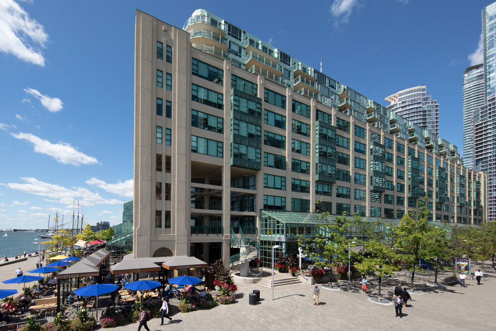 Exterior of 207 Queens Quay West with views of Lake Ontario