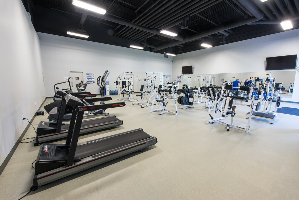 Fitness centre with treadmills, weight machines, bikes, and elevisions  (Copy)