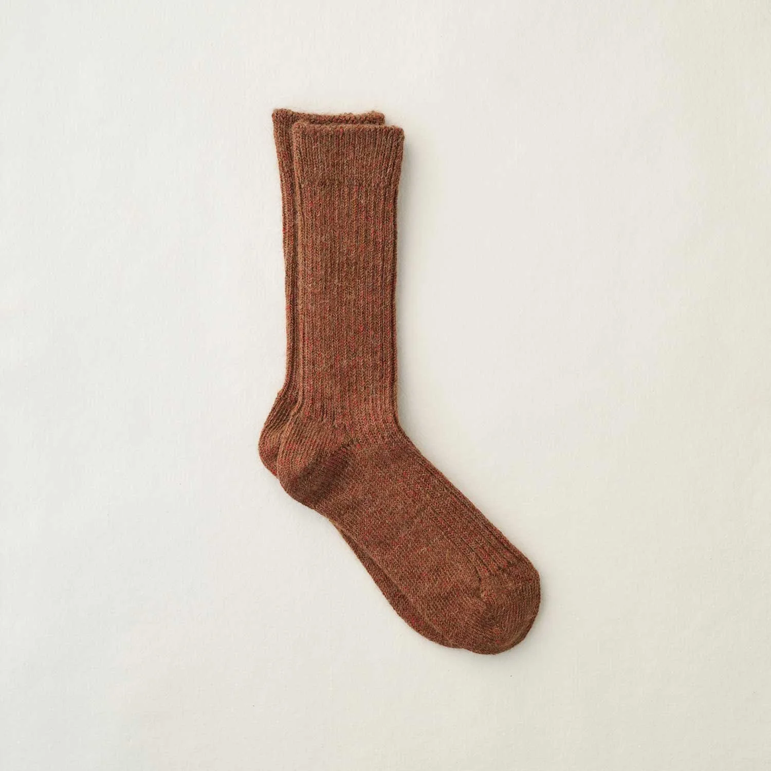 yahae - brick and brown alpaca linen ribbed sock