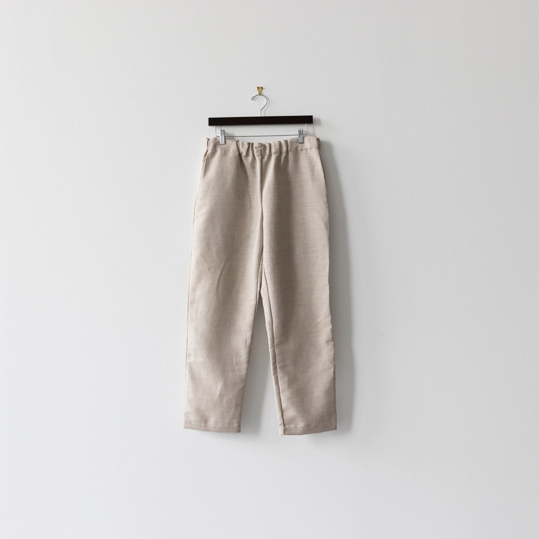 house pant - beige plaid linen