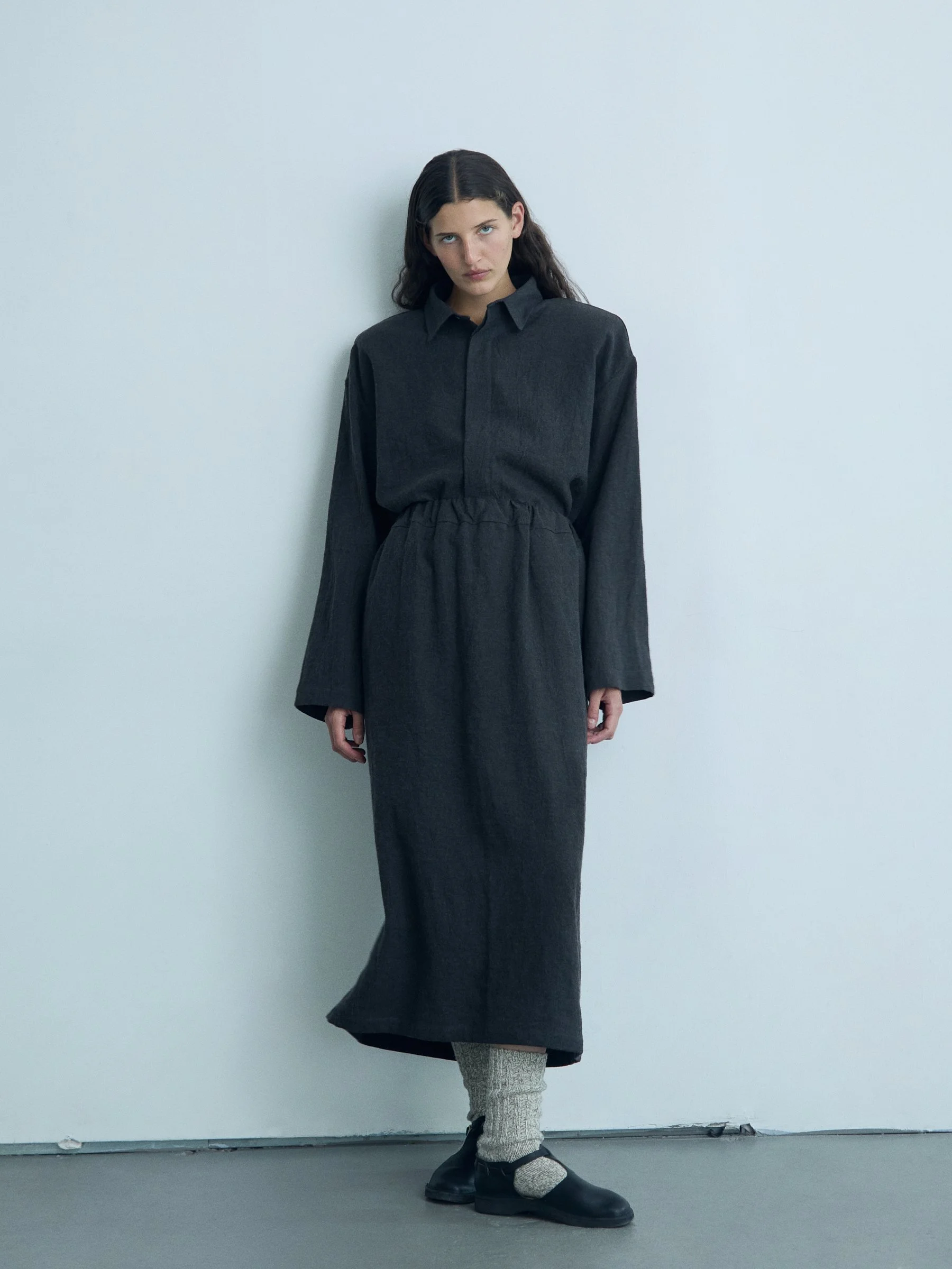 cafe skirt - grey wool linen