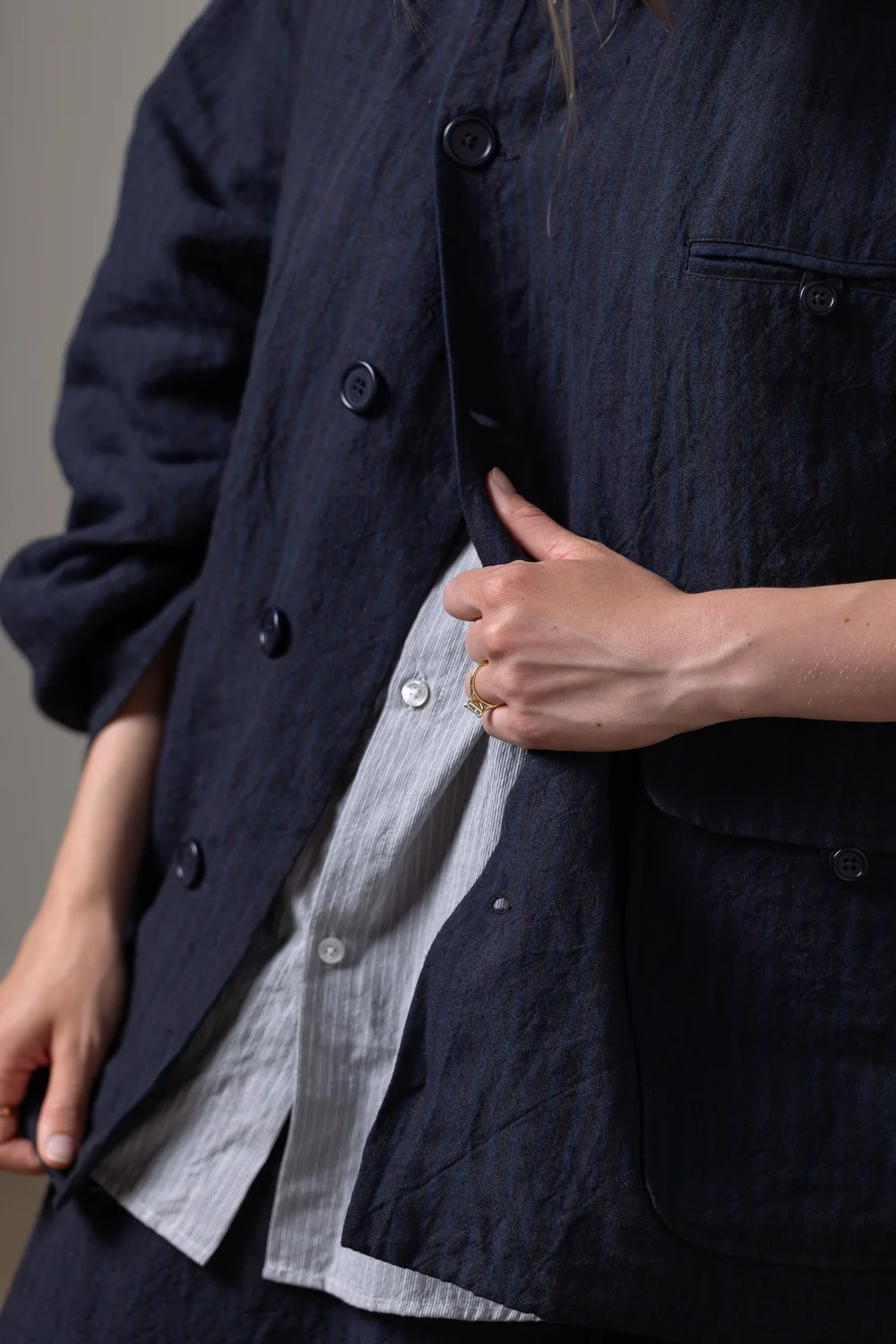 airport jacket - navy and ink stripe — William Frederick
