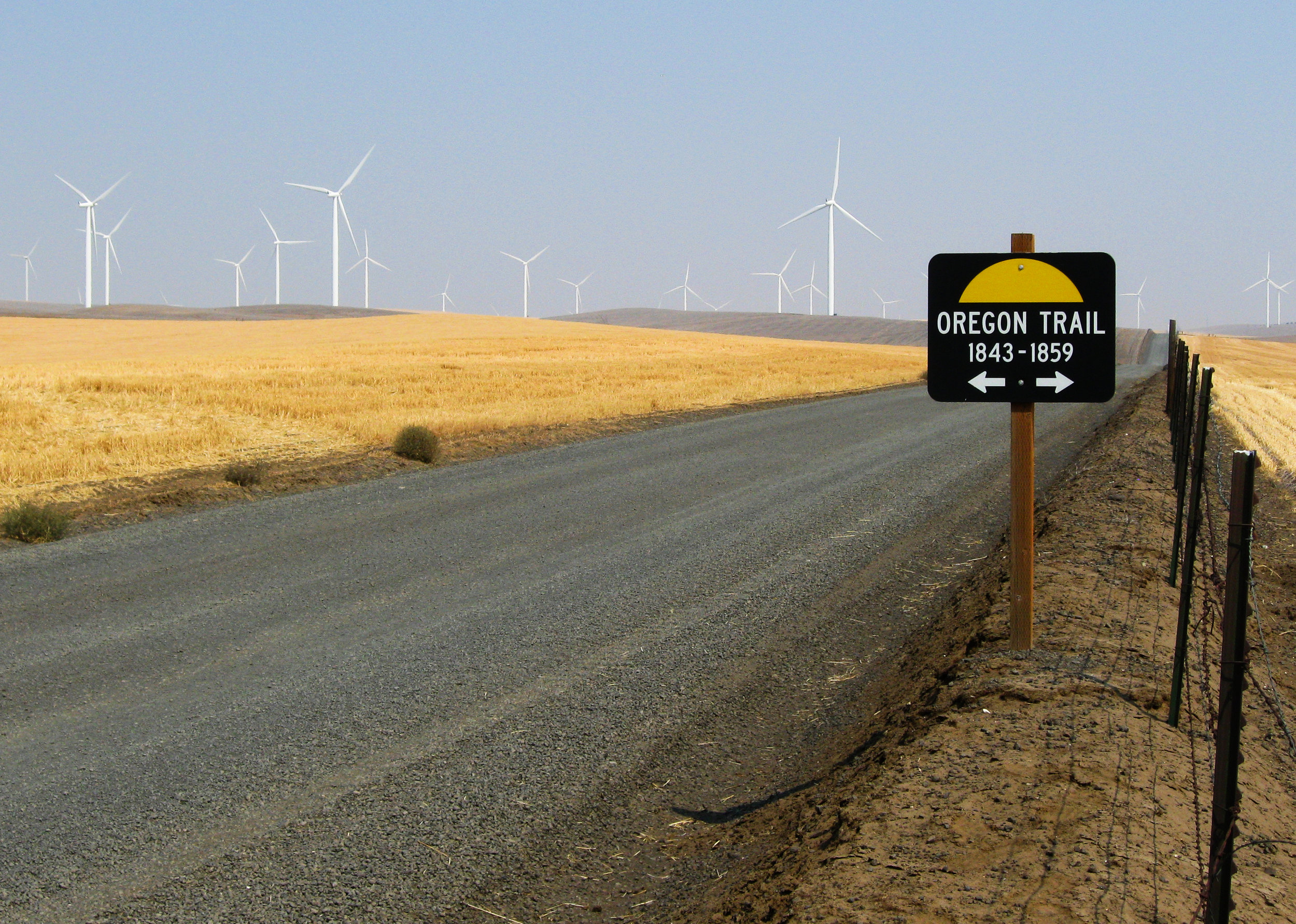  The  Biglow Canyon Wind Farm , owned by Portland General Electric, sits on the hills above the Columbia and John Day rivers outside the town of  Wasco .     