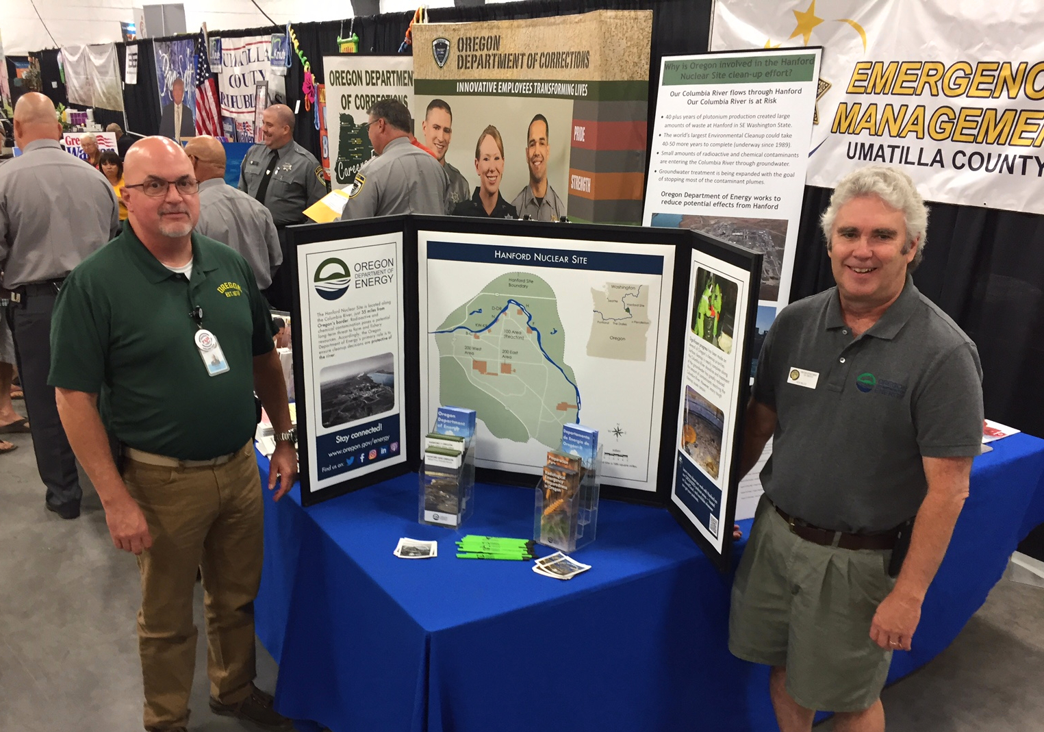  Our Mark Reese (left) and Ken Niles fielded and array questions at the Umatilla County Fair in  Hermiston .     