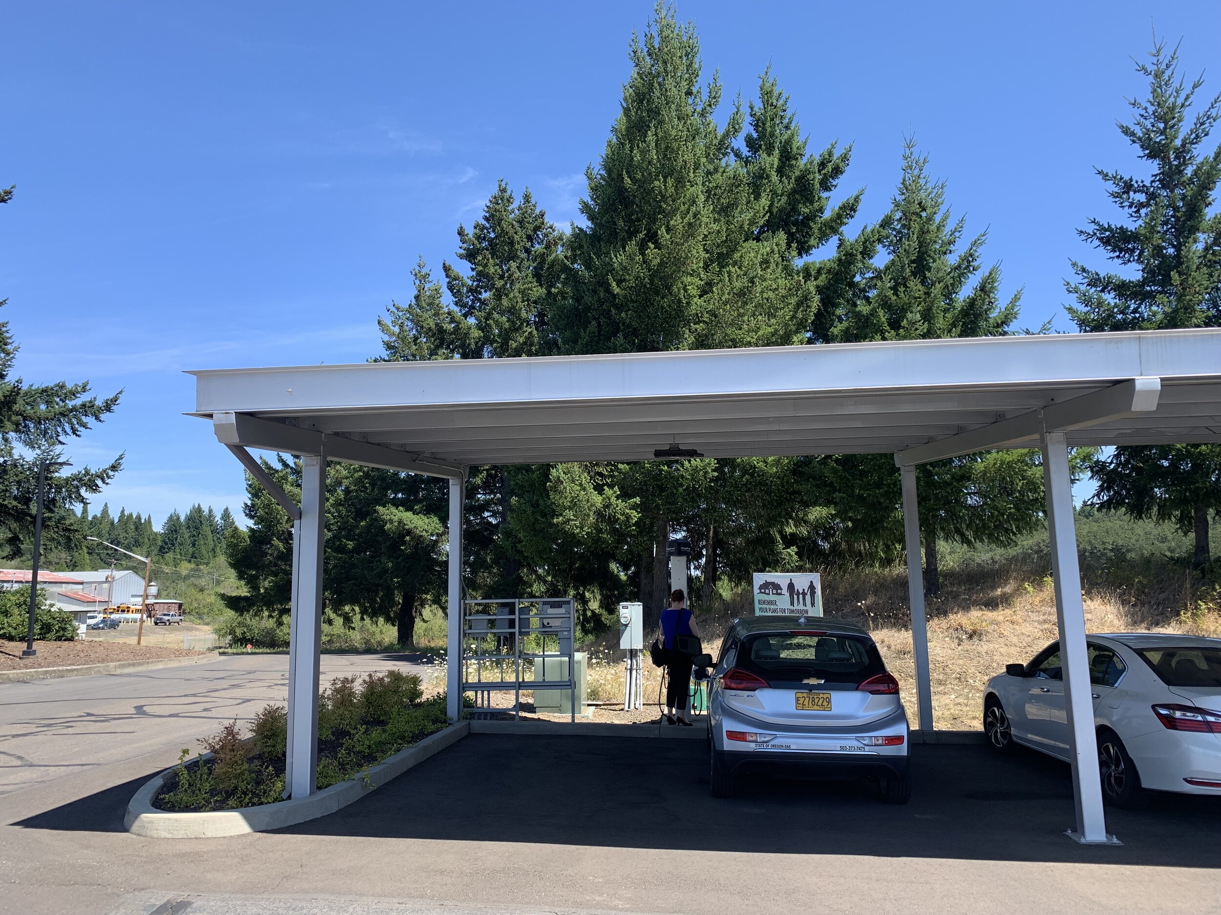 Consumers Power provided electric vehicle charging so we could charge ODOE's Chevy Bolt during our visit