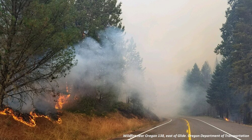 Wildfire near Oregon 138, east of Glide. Photo: Oregon Department of Transportation