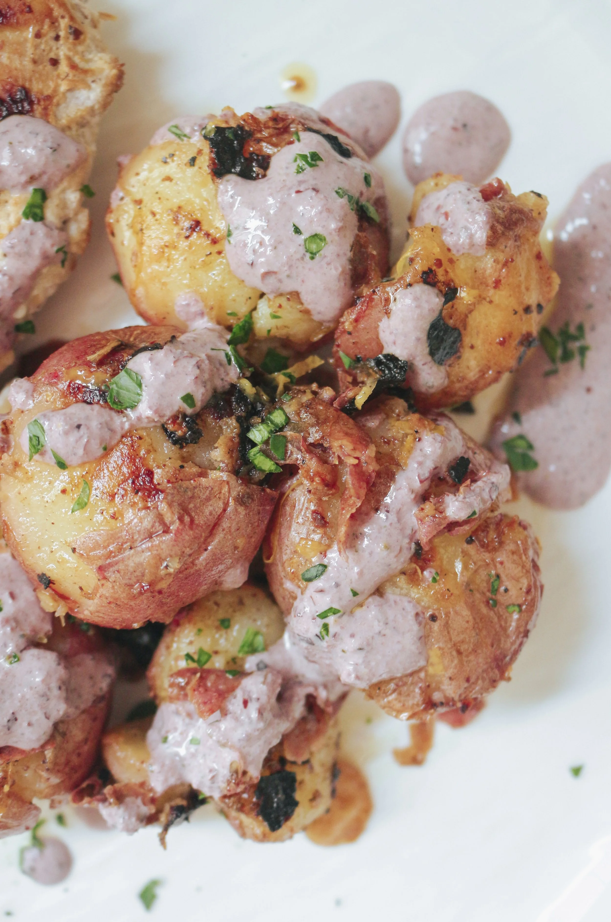 Grilled Lemon Sumac Chicken & Potatoes with Kalamata Lebne Sauce