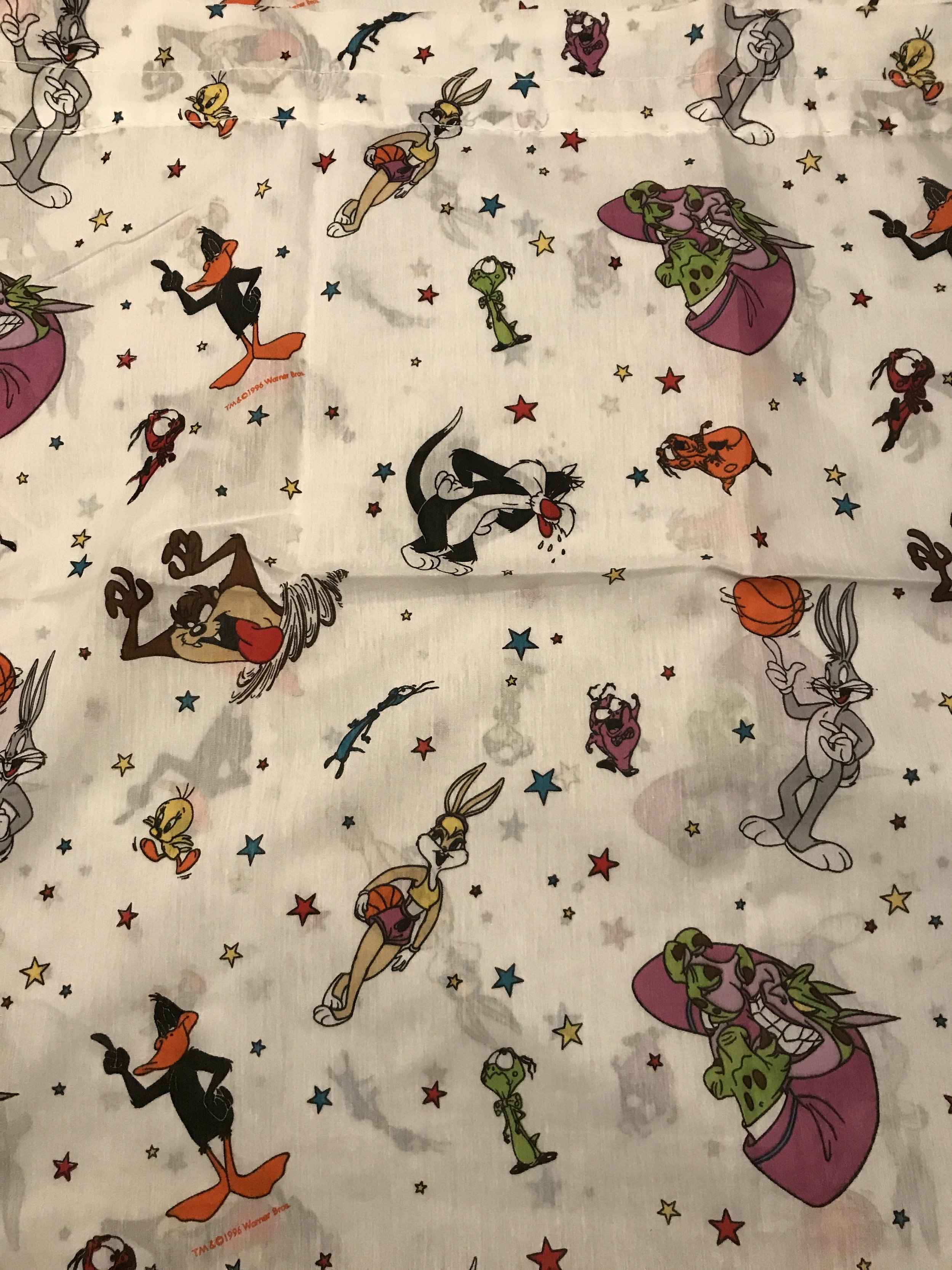  Beth’s Space Jam curtains. 