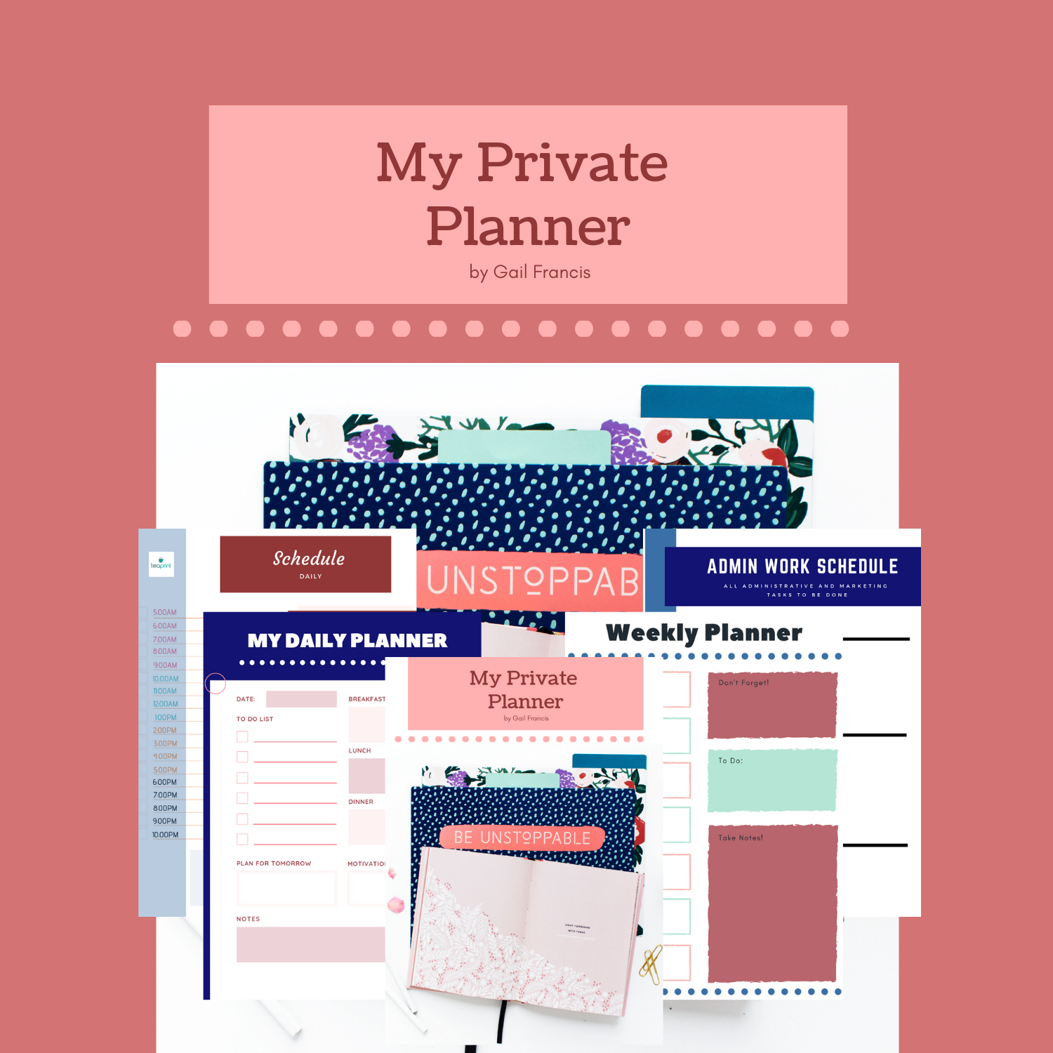 Private Planner, Digital, Dark Coral Planner, Instant Download, Editable, PDF, Password Page, Weekly Schedule, Daily, Printable Planner