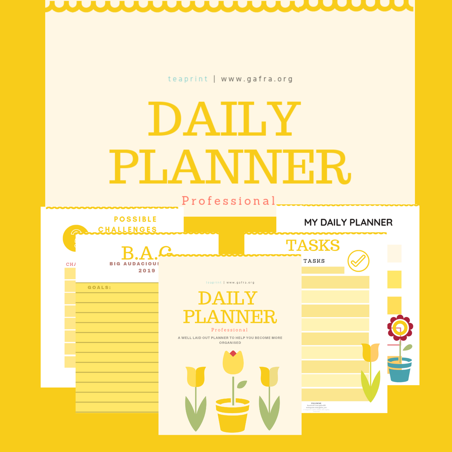 Yellow Daily Professional Planner, Planner for Women, Female planner, Digital Planner, Instant Download, Instant Print, PDF, Editable, Print