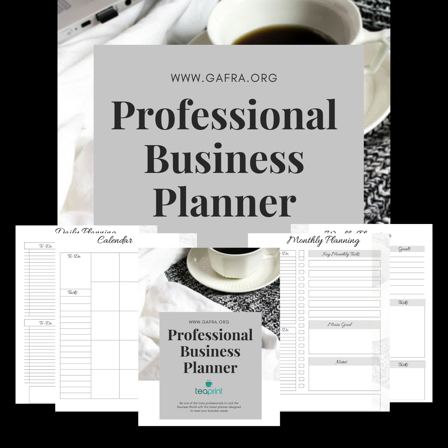 Professional Business Planner, Business Planner, Password Page, Bills Page, Income Page, Task Organiser Page, Printable, Editable, PDF