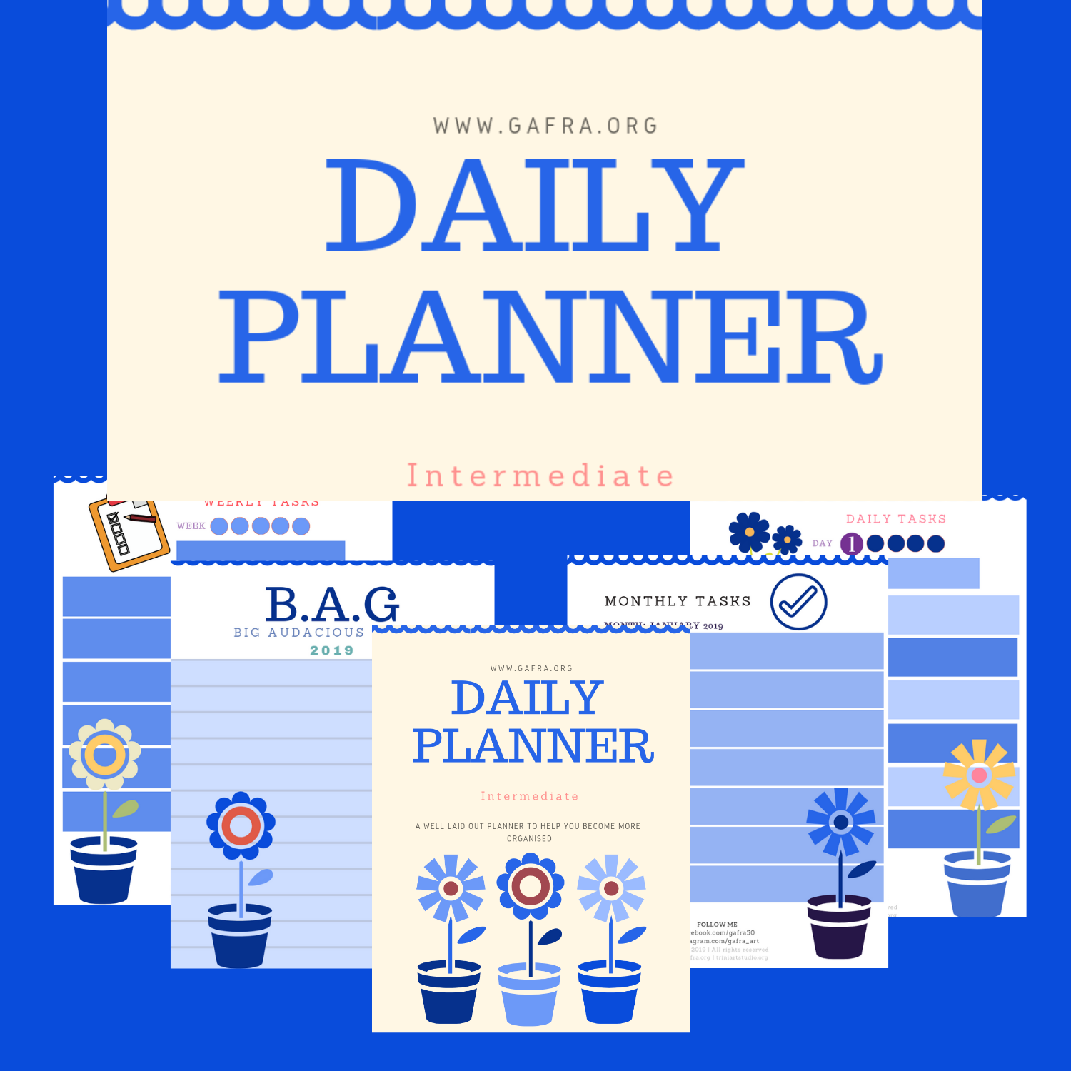 Blue Daily Planner, Intermediate Planner, Digital, Instant Download, PDF, Editable, Paper Print, Green Planner, Password Page, Meal Page,
