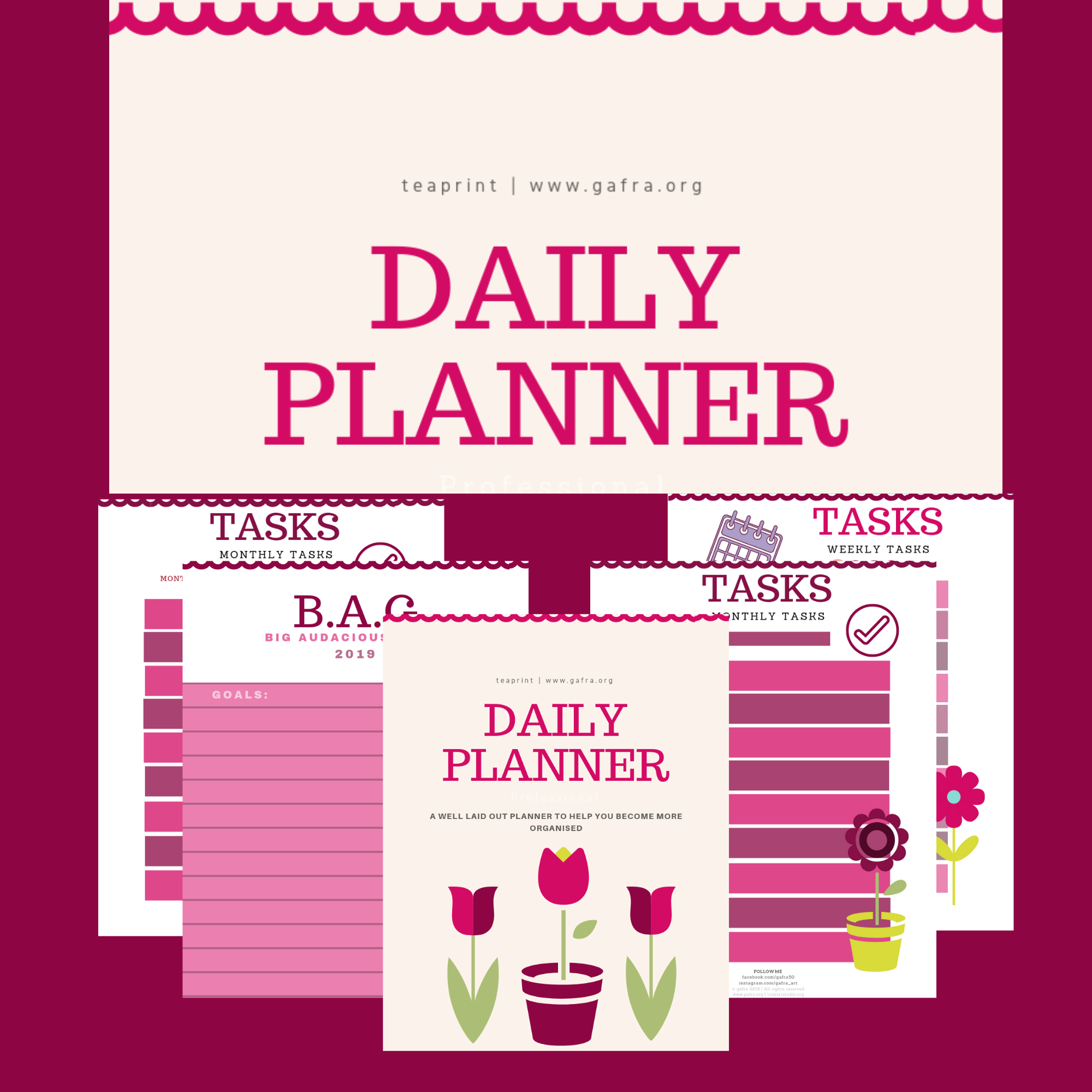 Fuschia  DAILY Planner Beginner, Printable, Digital, Instant Download, PDF, Personal Planner, Daily Planner, Weekly Planner