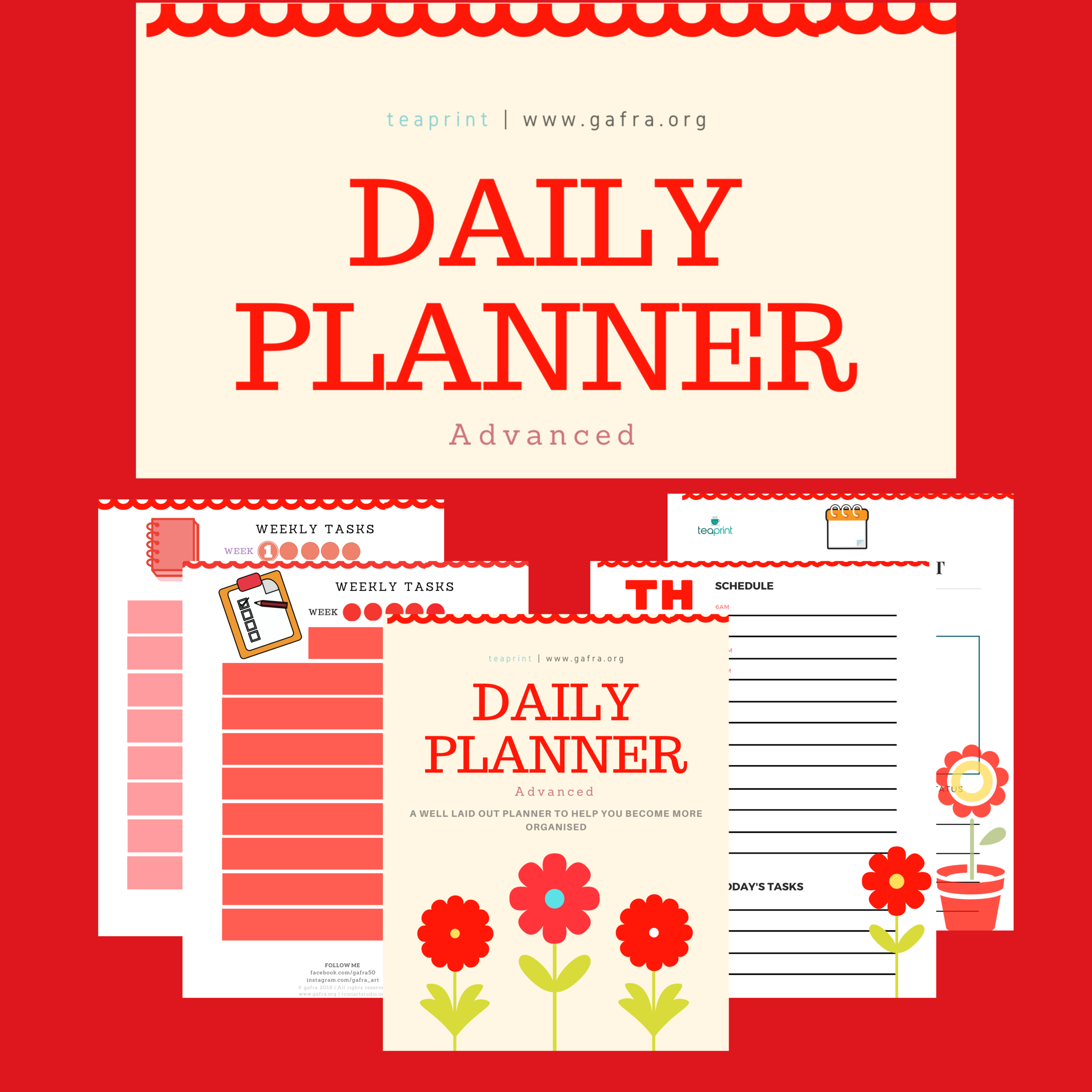 Red Daily Advanced Planner, Printable, Digital, Instant Download, PDF, Password Planner, Daily Planner, Weekly Planner, Budget Planner