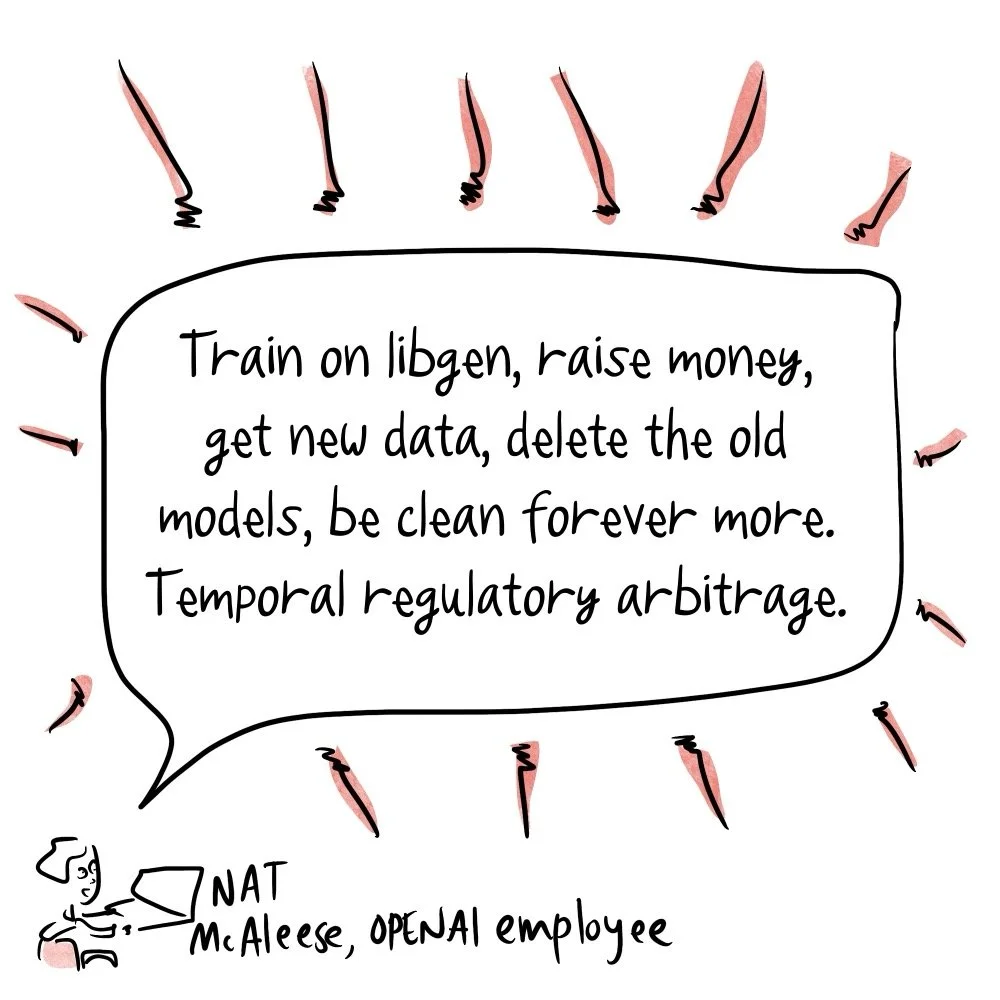 Drawing of a guy at a computer talking about training on libgen.