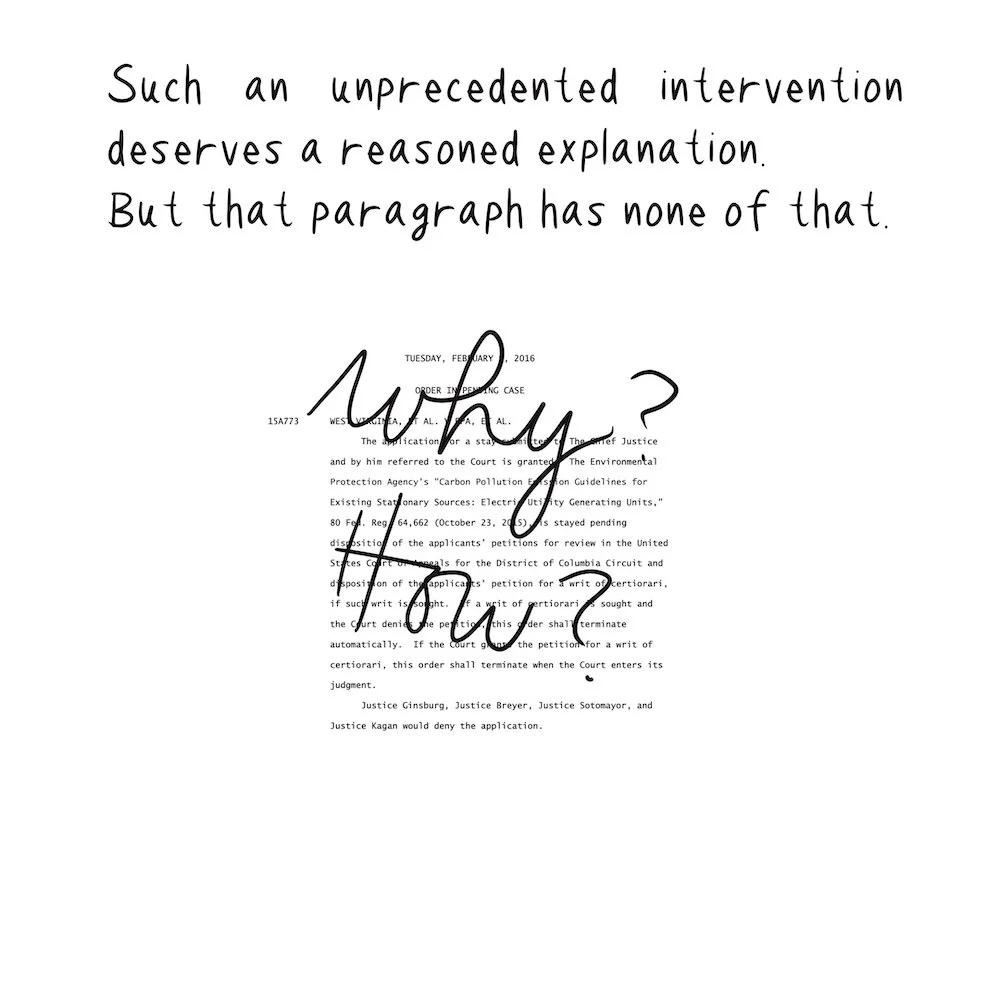 Panel shows the text of the order with the words drawn on top, "Why? How?"