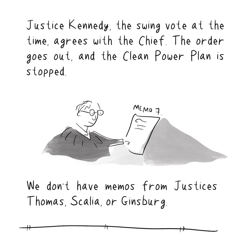 Justice Kennedy is drawn writing memo 7, which ultimately stays the Clean Power Plan from the shadow docket.