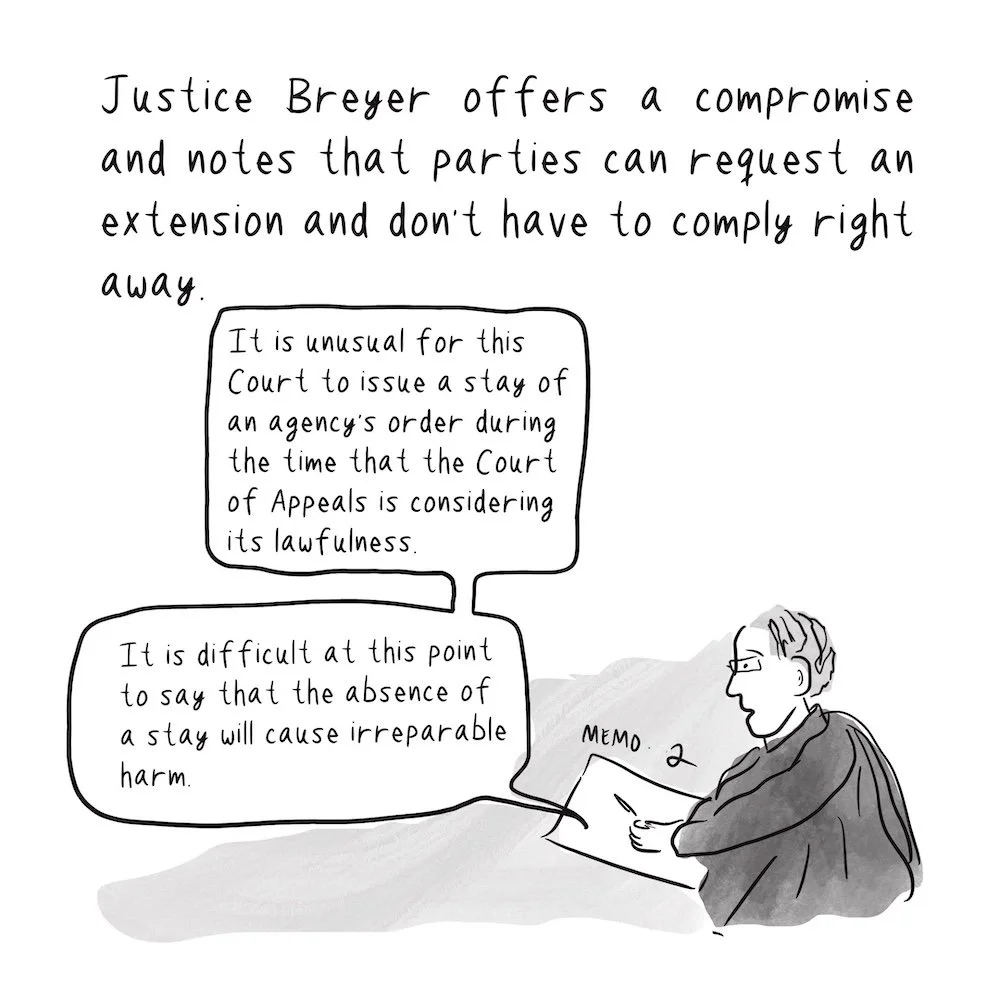 Drawing of Justice Breyer writing a memo.
