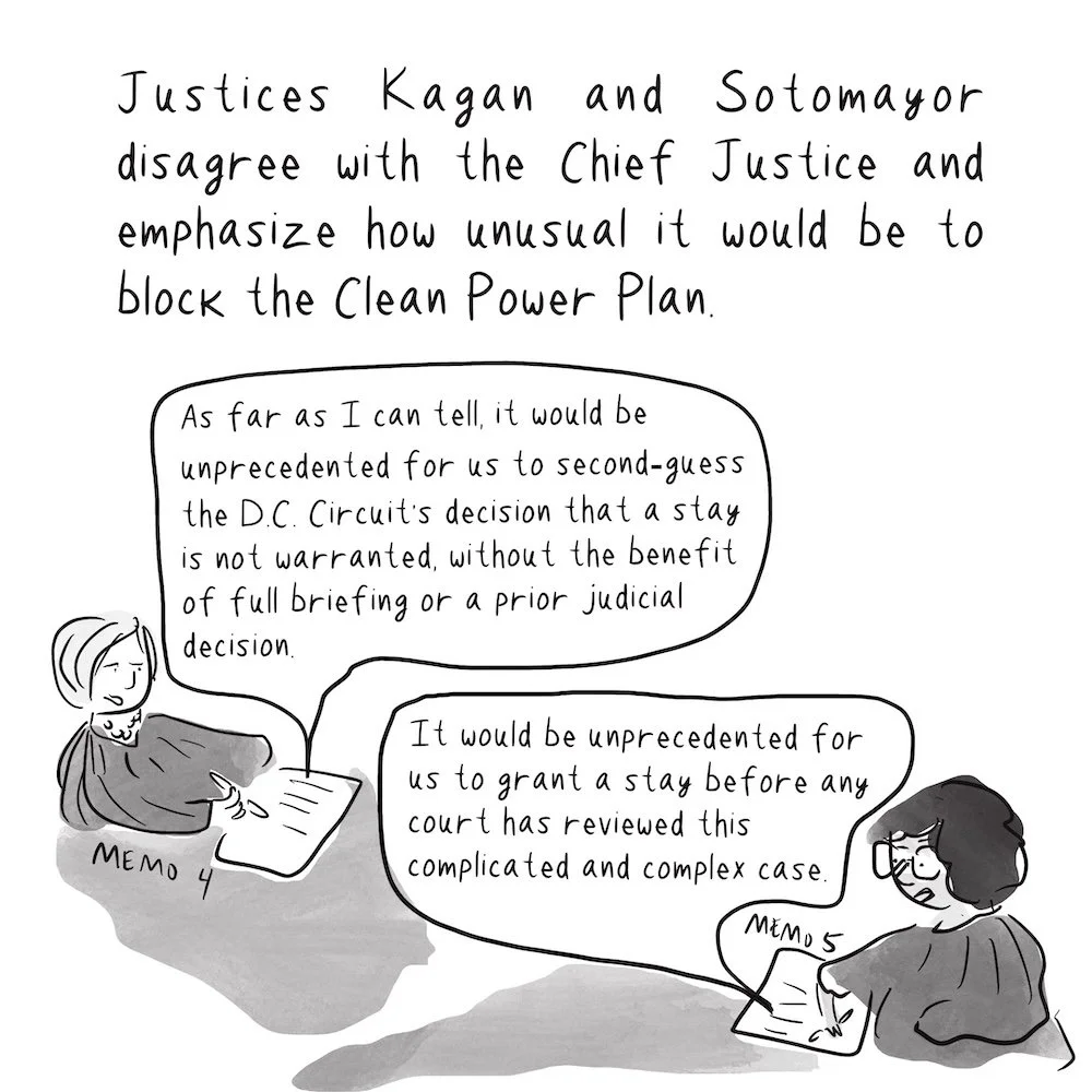 Justices Kagan and Sotomayor are drawn writing memos.