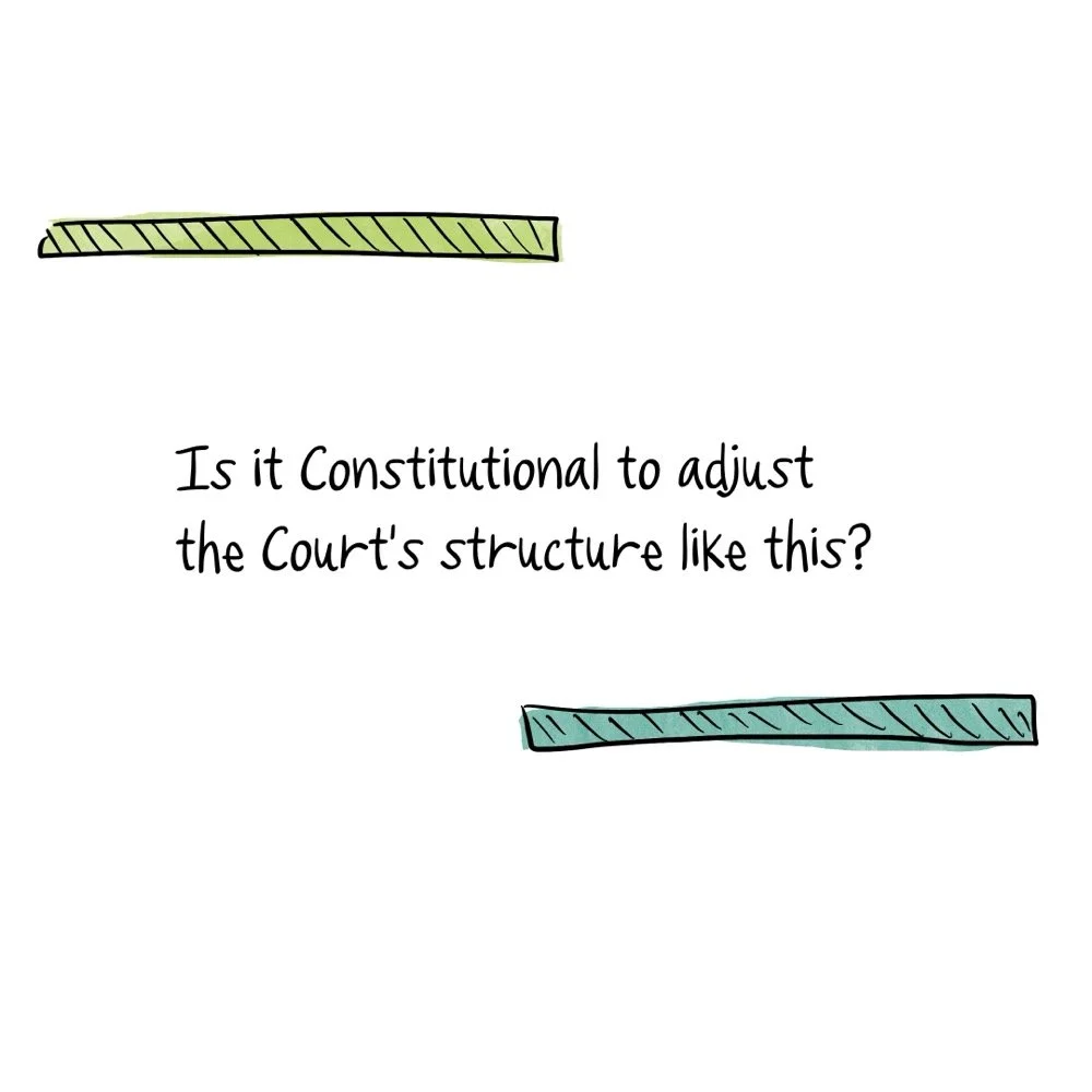 Text says, in hand lettering, "Is it Constitutional to adjust the court’s structure like this?"