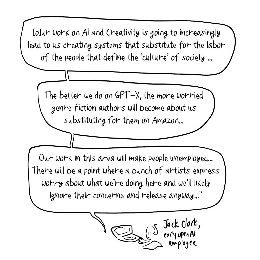 A long quote in word bubbles about the impact that AI could have on creatives.