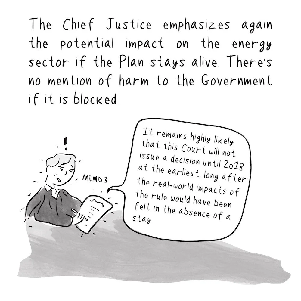 Justice Roberts, looks more frantic as he is drawn writing memo number 3.