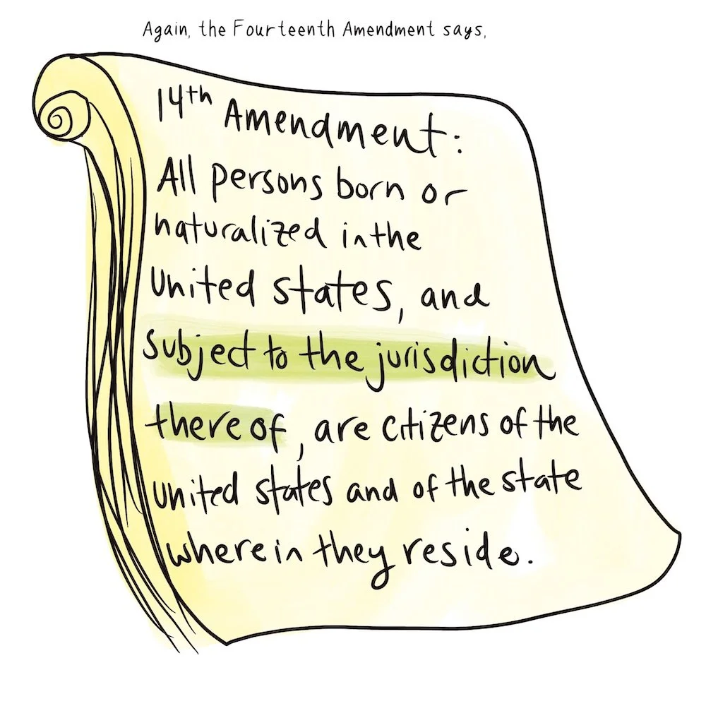 Drawing of the 14th Amendment text.