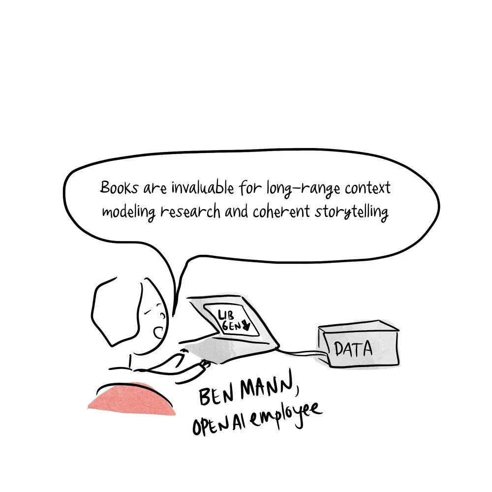 Drawing of statement OpenAI employee made about the value OpenAI saw in books, as data.