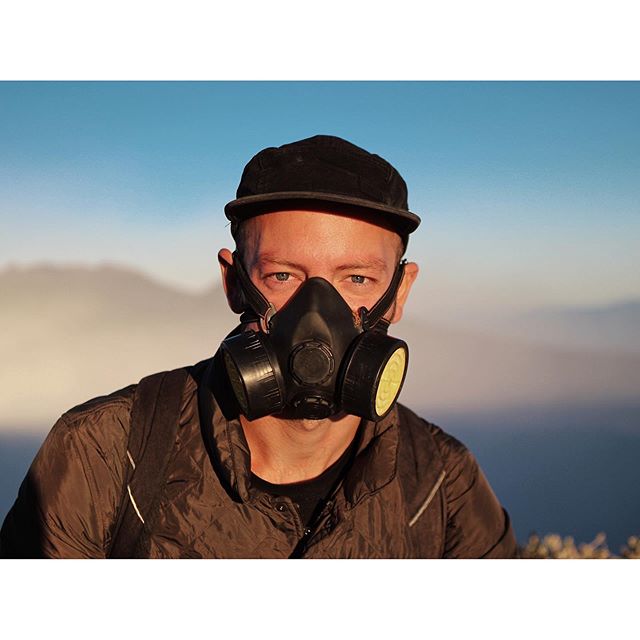 Sunrise on Mt. Ijen, East Java, Indonesia.
.
Nick taking measures against the noxious clouds of sulphur erupting from Mt. Ijen. The end of our climb out of the crater.
.
We had the luxury of not organising our trip to East Java. We met Nick&rsquo;s o