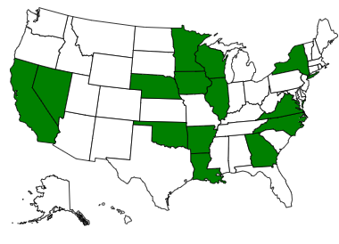 States in green denote states where news coverage on the ERA was published.