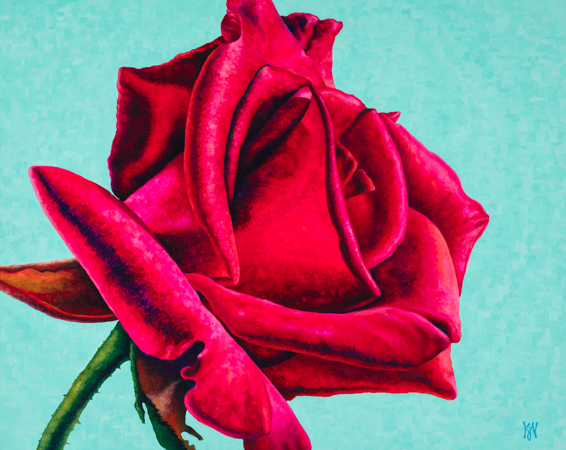 Rose #1 Oil on wrapped canvas 24" h x 30" w x 1.5" d Available at Lizzards Gallery in Duluth, MN