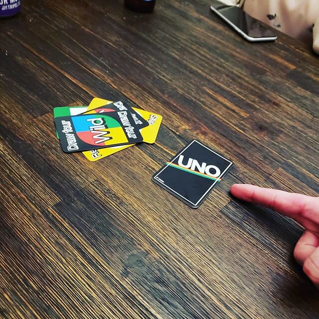 6 people UNO. This is all that's left of the deck.