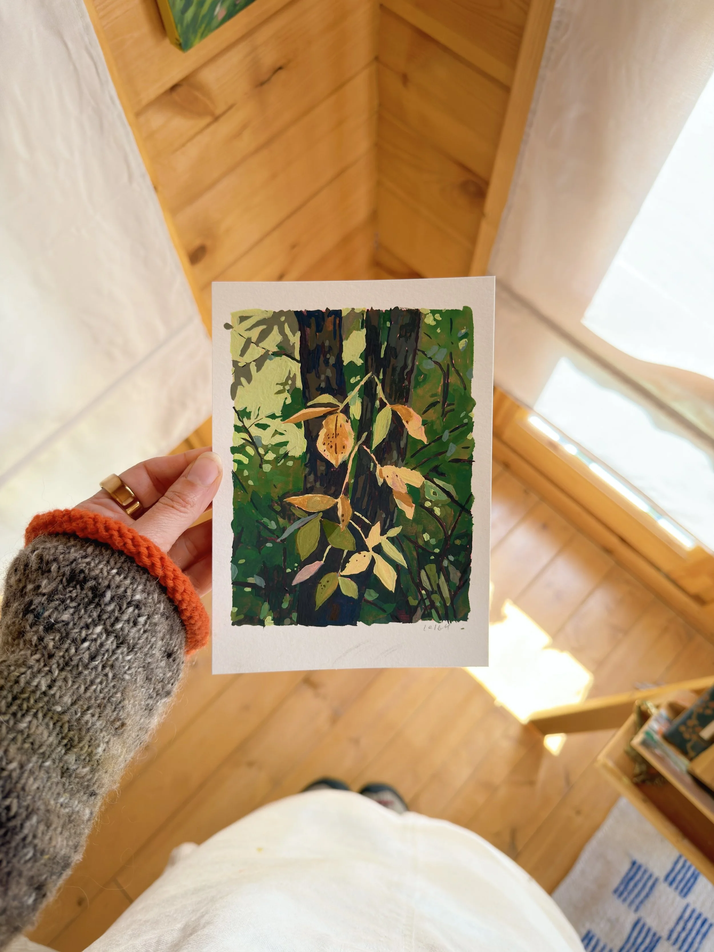 changing leaves on tree trunk original painting