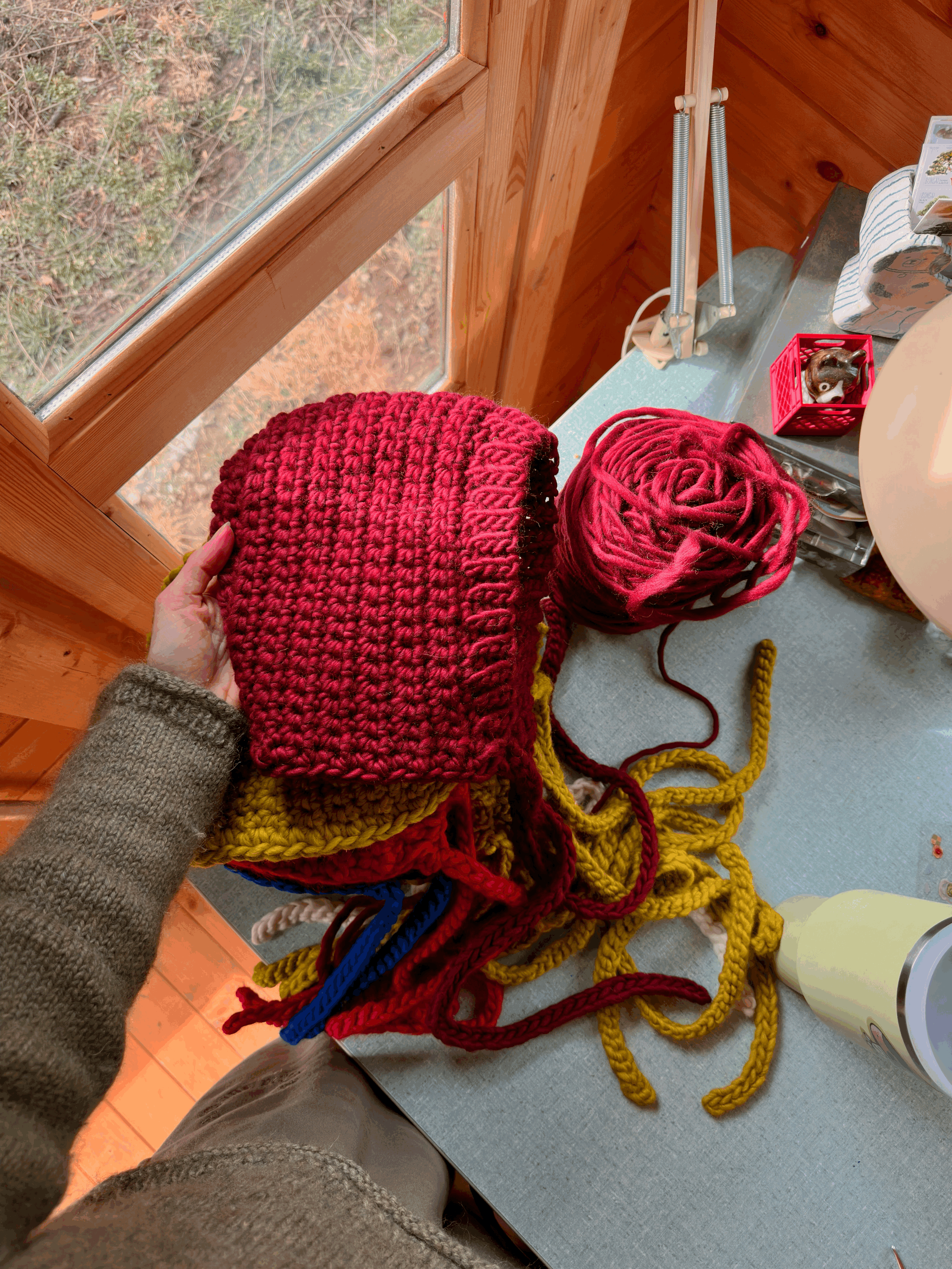 dark red heavy weight wool bonnet