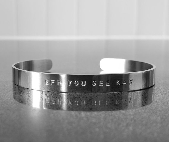 POTTY MOUTH JEWELRY I have a horrible potty mouth and decided to slowly add hand stamped jewelry with swear words on my original shop, PeasLoveVegan . After they quickly gained popularity and customers started thanking me for accommodating their "potty mouths," I decided to make a jewelry shop that catered to all the potty mouths!
