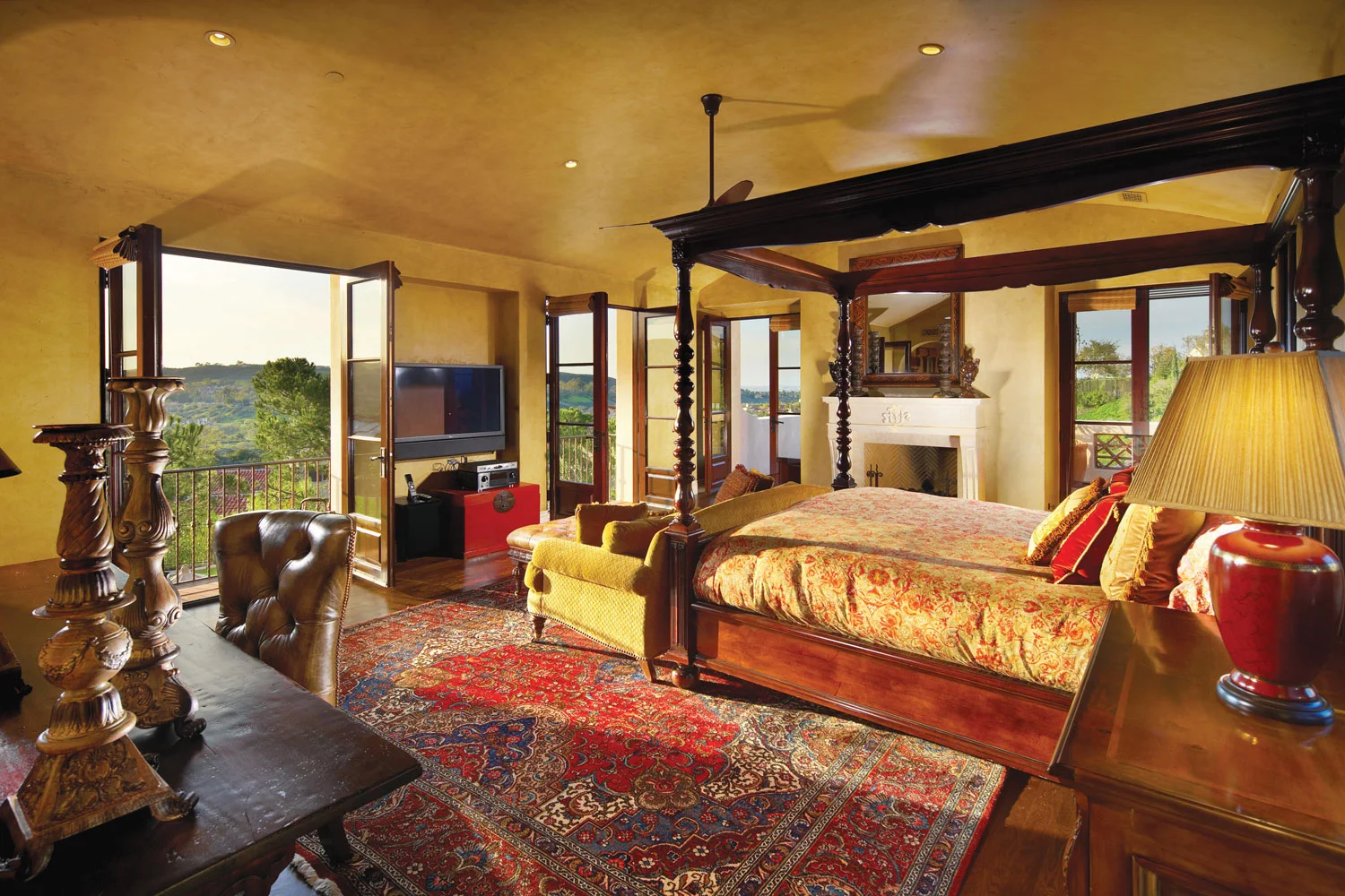 Contemporary-Spanish-Master-Bedroom-Barrel-Ceiling-French-Doors-Fireplace-Corbin-Reeves.jpg