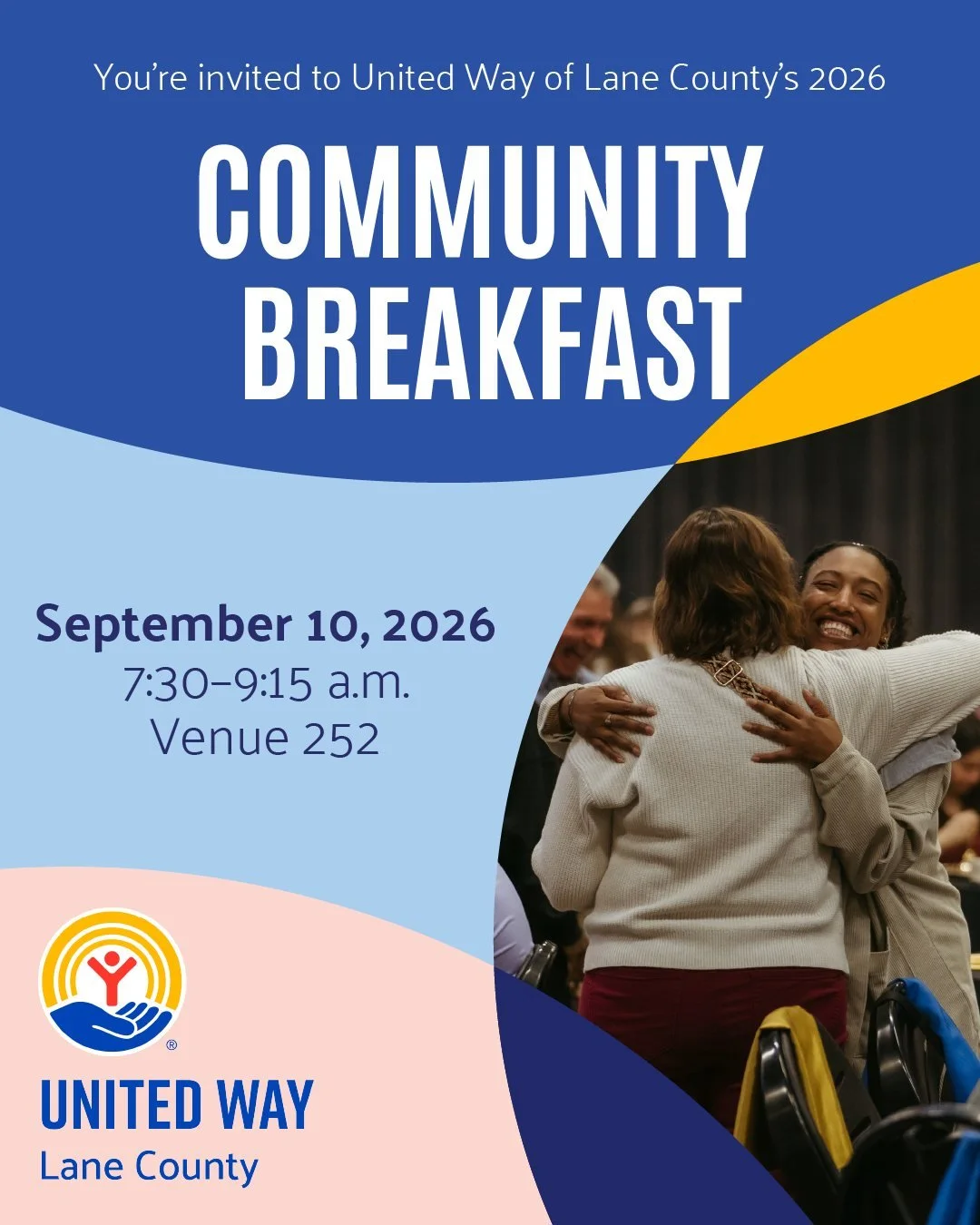 September is right around the corner, which means our Community Breakfast is coming soon! Join United Way of Lane County and local advocates, volunteers, partners, and supporters on Thursday, September 10 at 7:30 a.m. at Venue 252 for a morning of co