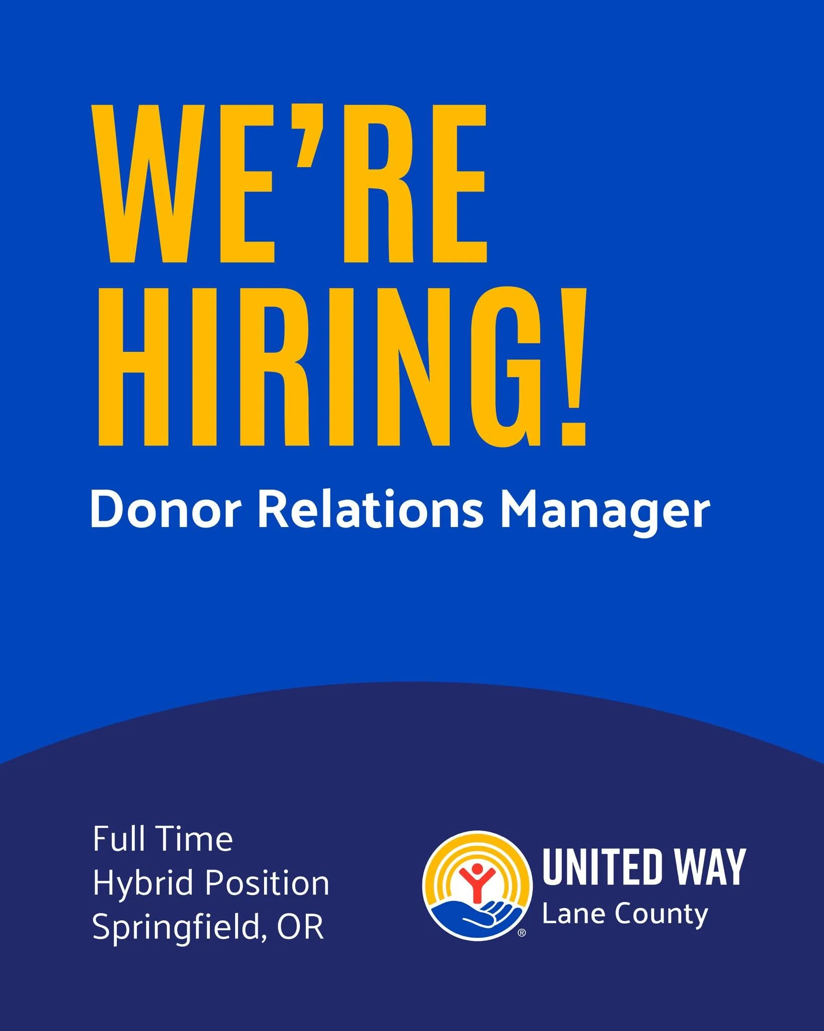 United Way of Lane County is looking for a Donor Relations Manager to join our Resource Development team in Springfield, Oregon! This position is responsible for building and strengthening relationships with individual donors to deepen their connecti