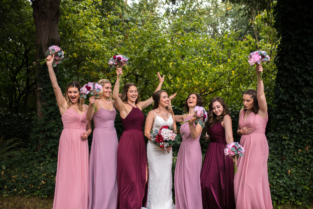 Bridesmaids celebrating with the bride in Abbotsford backyard