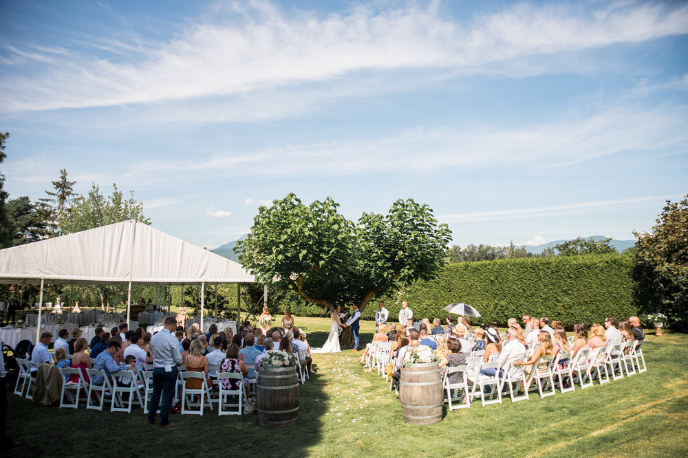 Outdoor wedding ceremony set up in Maple Ridge, BC