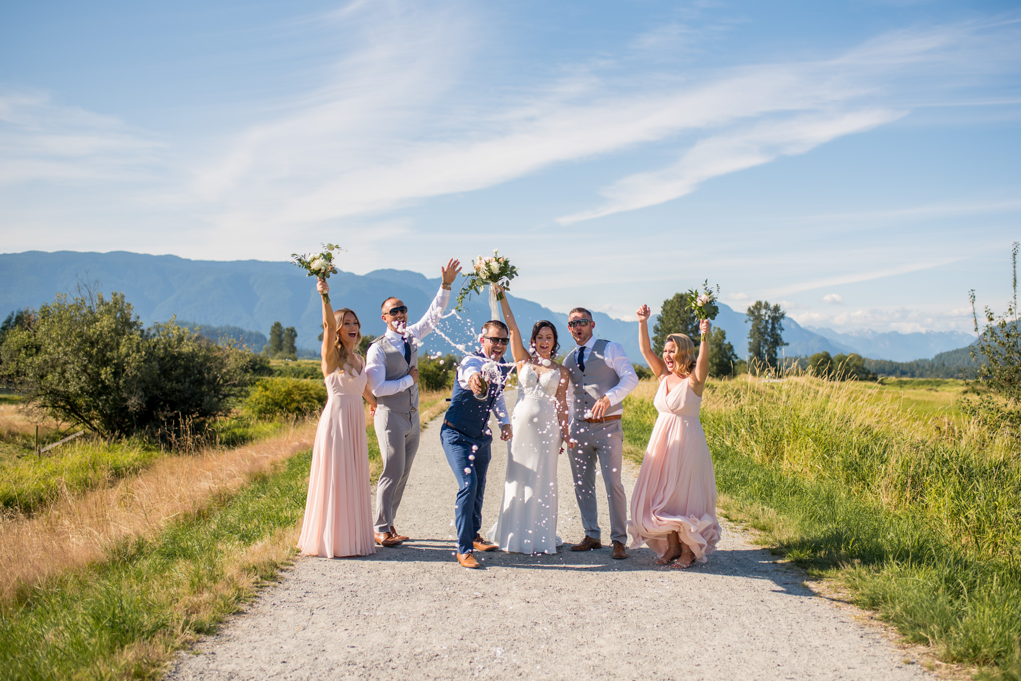 Bridal Party Champagne pop in Jerry Sulina Park in Maple Ridge BC