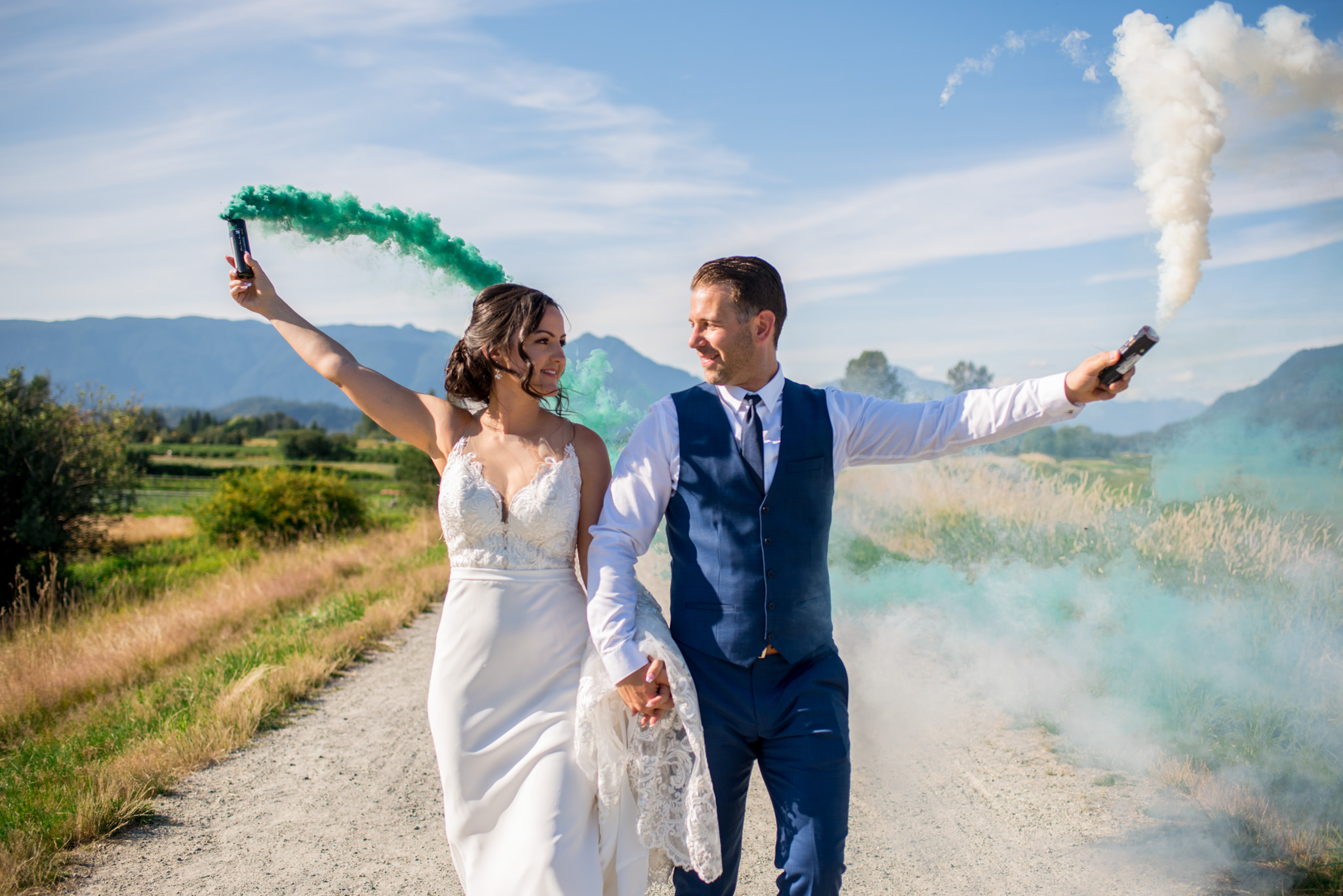 Wedding Couple with smoke bombs in BC Canada