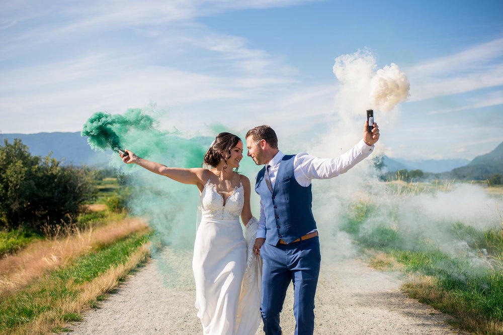 Smoke Bomb Photos on the wedding day in Maple Ridge BC