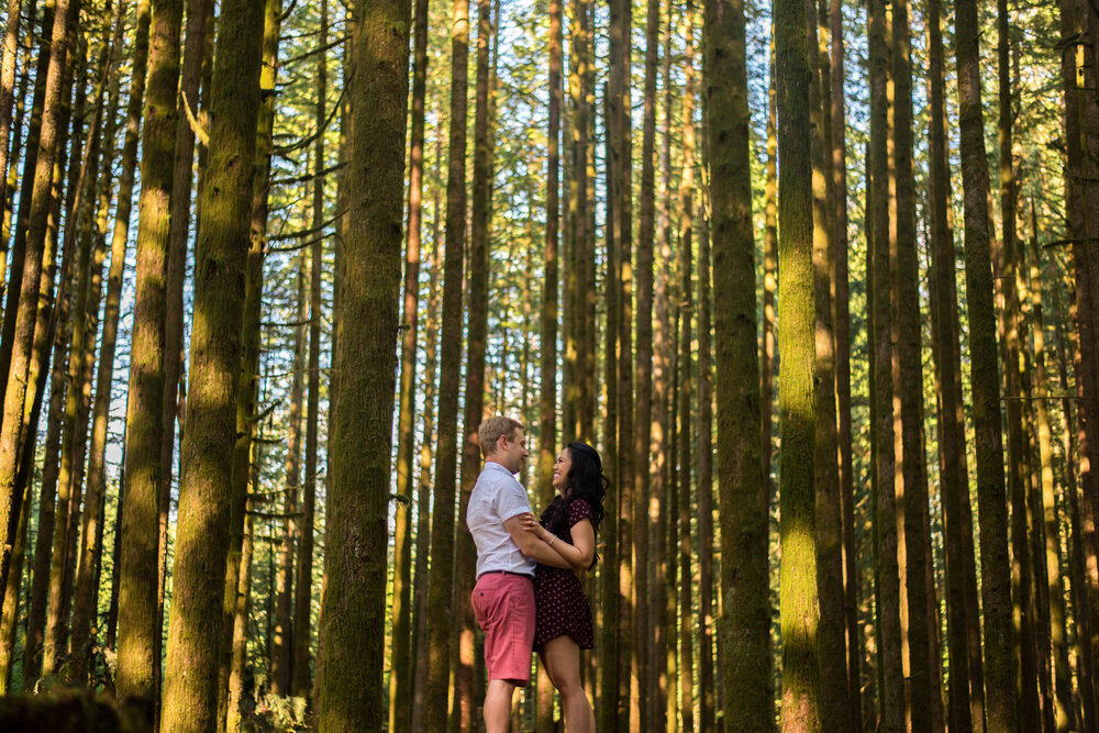 Golden Ears Engagement Session with a couple in the forest in Maple Ridge