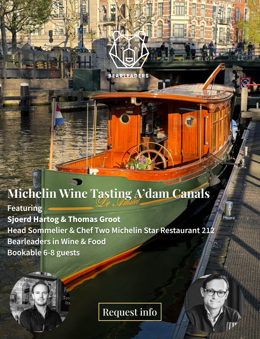 A Sommelier-led wine tasting on a Salon Boat cruising the Amsterdam canals
