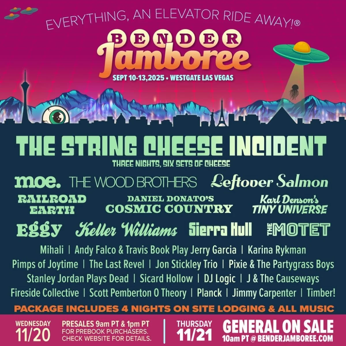 Vegas 🎲🎲 I&rsquo;ll be playing 2 solo sets at the 2025 Bender Jamboree next September! Tickets go on sale next Thursday at 10am PT ✌️ 

See you there 👉 benderjamboree.com