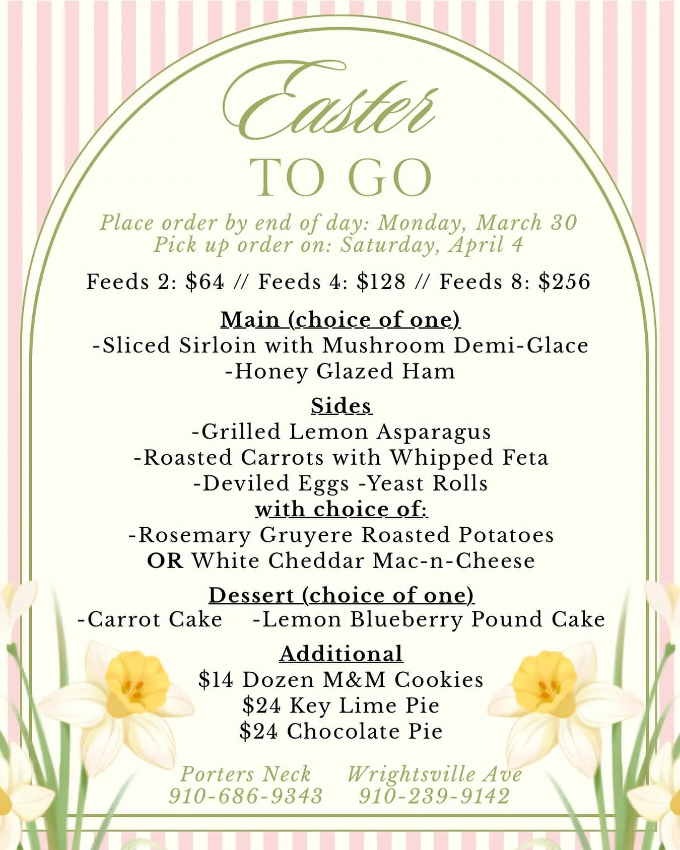 Easter is going to come quicker than you think! Get ahead of the game and pre-order your meal so you don&rsquo;t have to worry!