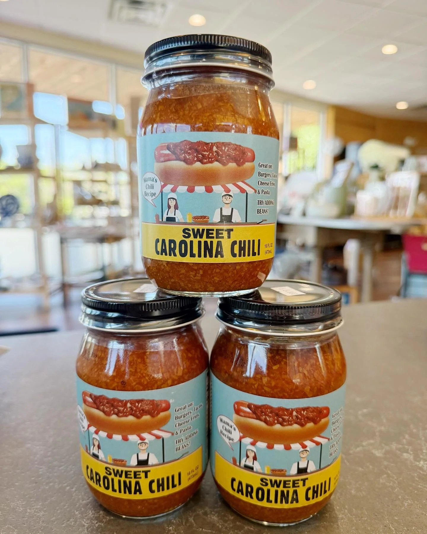 YALL!! Vegetarian Chili! Locally made in North Carolina, this soy-based chili is an amazing add on for whatever kind of burgers, hot dogs, fries, or pasta you make! We added it to vegetarian baked beans the other night for the perfect veggie based di