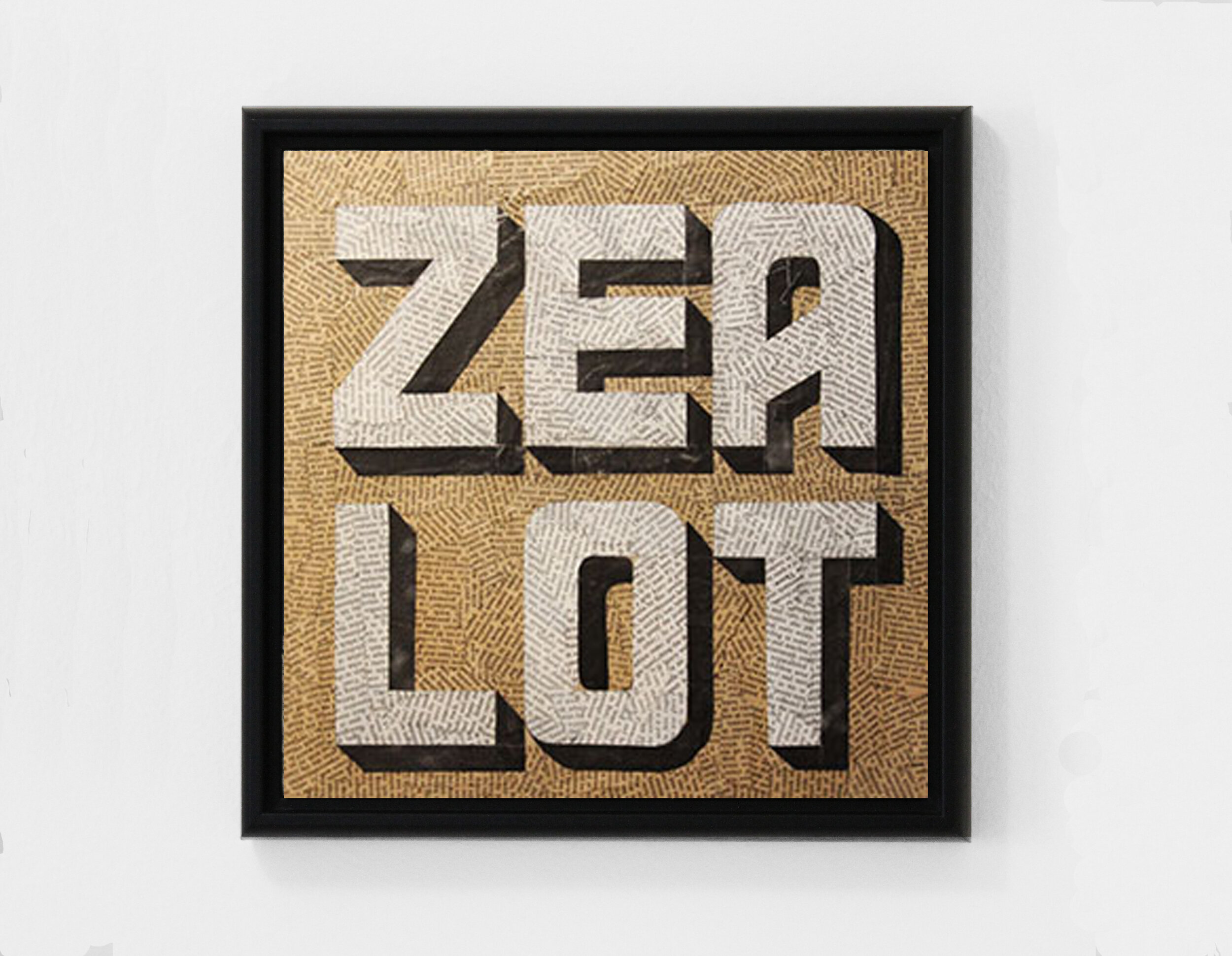 Zealot (2018) found paper collage on cradled wood panel, 12” x 12”